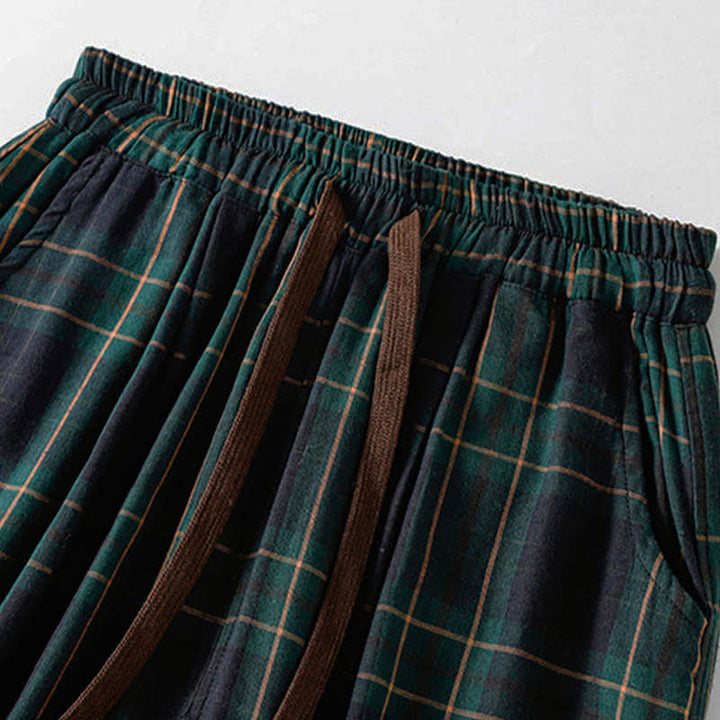 Buddha Stones Spring Casual Drawstring Plaid Pattern Elastic Waist Cropped Women's Harem Pants With Pockets - image 3