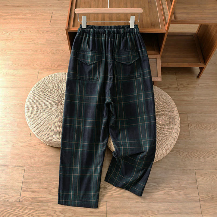 Buddha Stones Spring Casual Drawstring Plaid Pattern Elastic Waist Cropped Women's Harem Pants With Pockets - image 2
