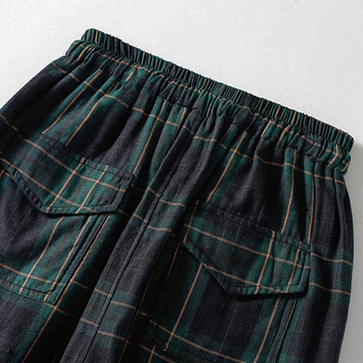 Buddha Stones Spring Casual Drawstring Plaid Pattern Elastic Waist Cropped Women's Harem Pants With Pockets - image 7