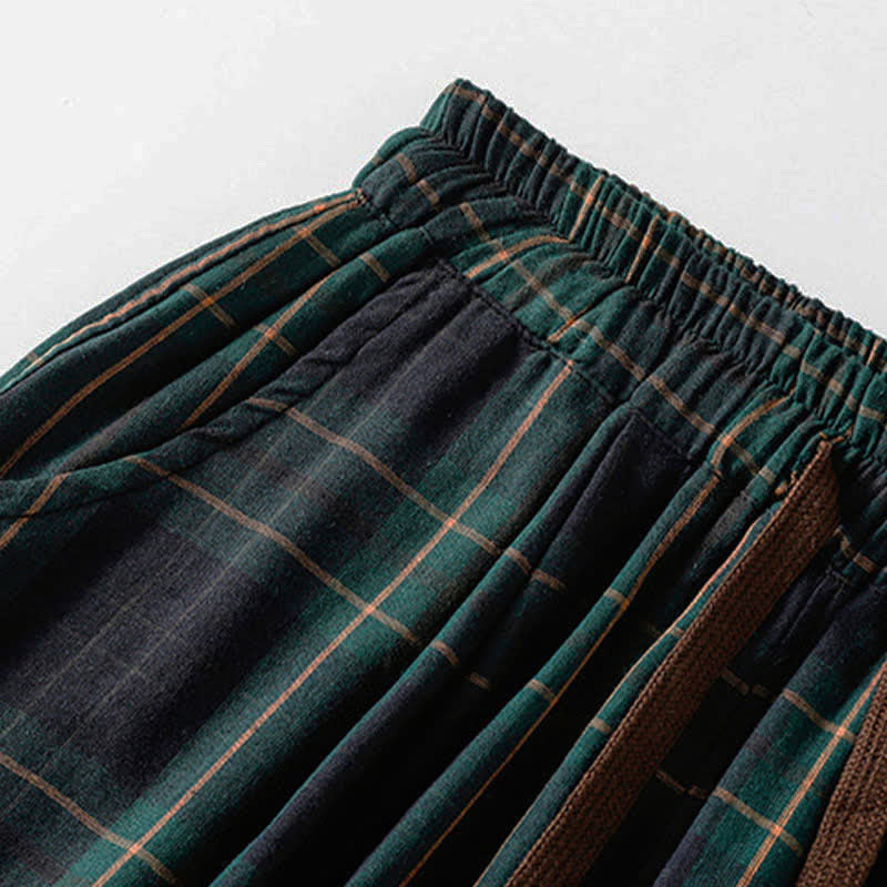 Buddha Stones Spring Casual Drawstring Plaid Pattern Elastic Waist Cropped Women's Harem Pants With Pockets - image 4