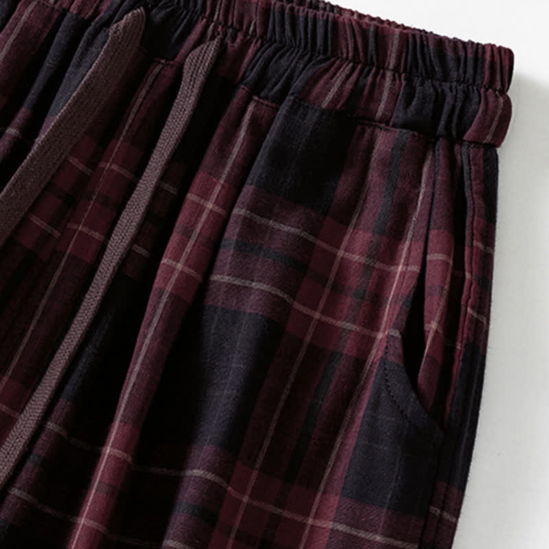 Buddha Stones Spring Casual Drawstring Plaid Pattern Elastic Waist Cropped Women's Harem Pants With Pockets - image 14
