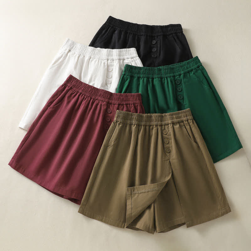 Buddha Stones Summer Casual Decorative Buttons Solid Women's Shorts With Pockets - image 22