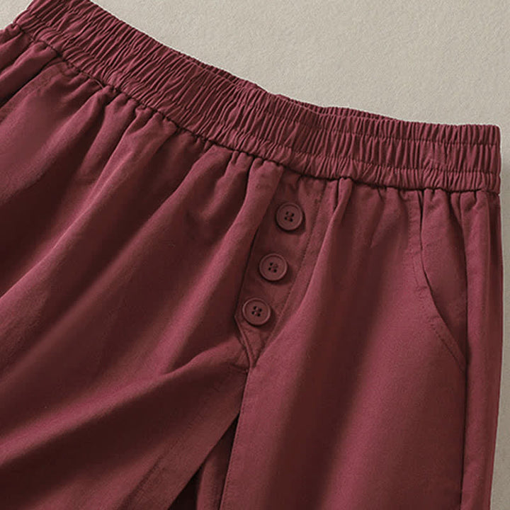 Buddha Stones Summer Casual Decorative Buttons Solid Women's Shorts With Pockets - image 13