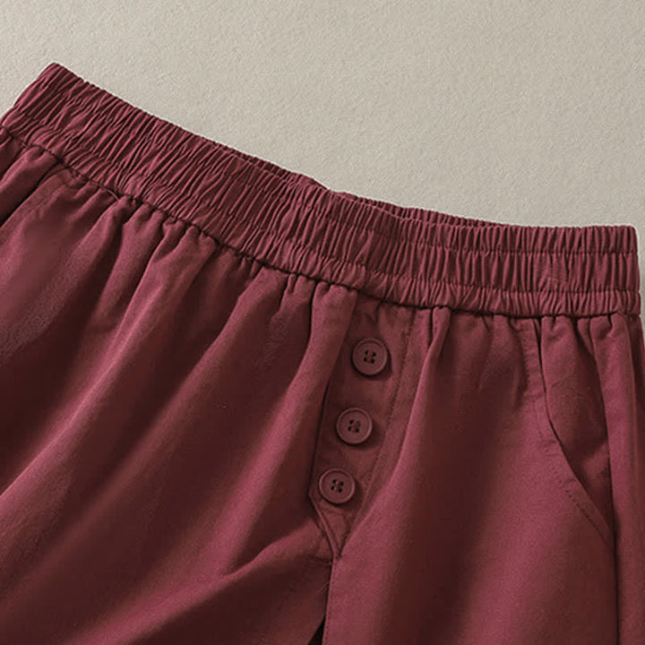 Buddha Stones Summer Casual Decorative Buttons Solid Women's Shorts With Pockets - image 12