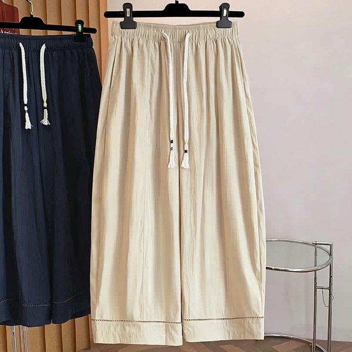 Buddha Stones Spring Summer Casual Drawstring Solid Cropped Women's Wide Leg Pants With Pockets - image 2