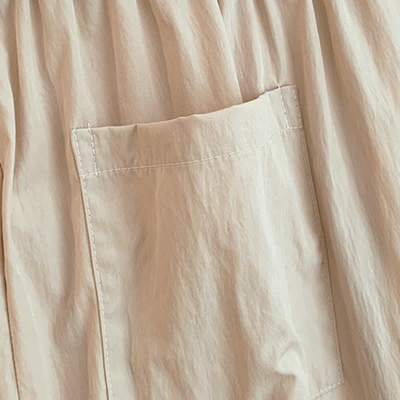 Buddha Stones Spring Summer Casual Drawstring Solid Cropped Women's Wide Leg Pants With Pockets - image 9