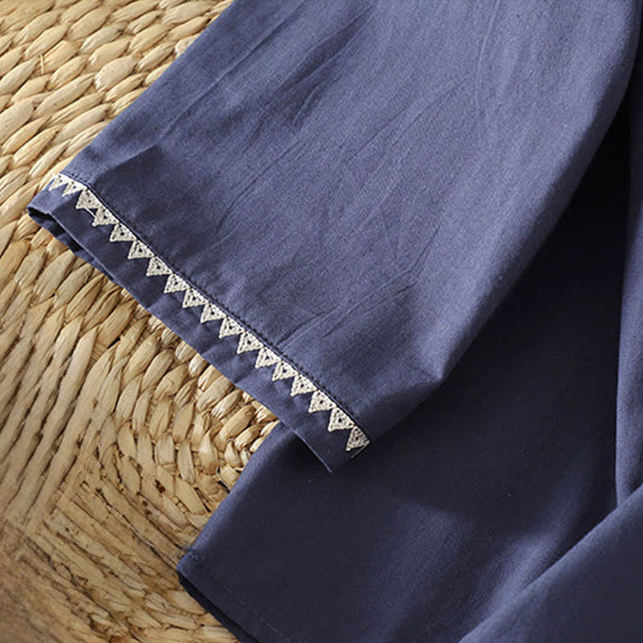 Buddha Stones Summer Casual Minimalist Wavy Line Button-Up Solid Women's Short Sleeve Shirts - image 3