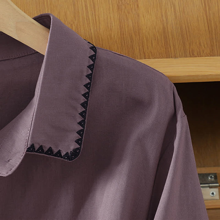 Buddha Stones Summer Casual Minimalist Wavy Line Button-Up Solid Women's Short Sleeve Shirts - image 10