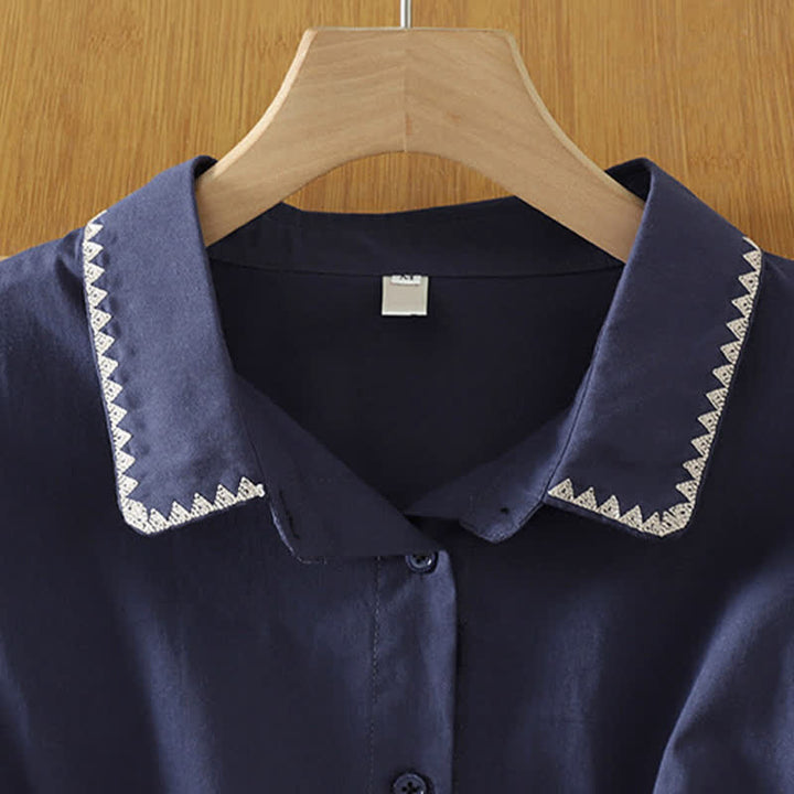 Buddha Stones Summer Casual Minimalist Wavy Line Button-Up Solid Women's Short Sleeve Shirts - image 1