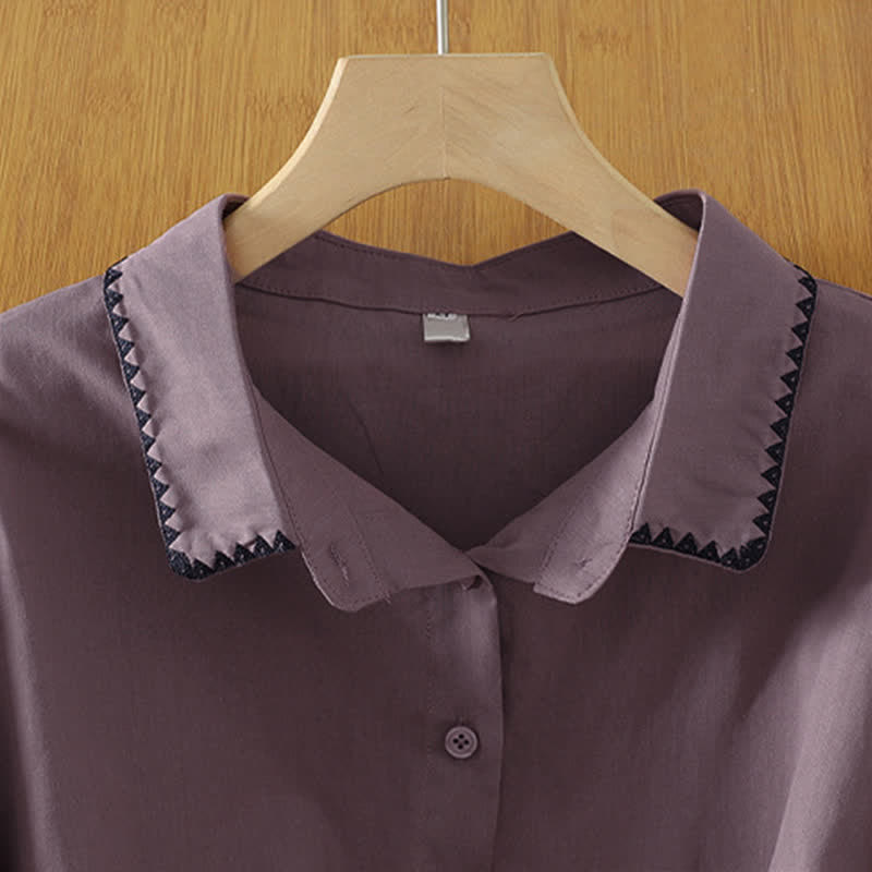 Buddha Stones Summer Casual Minimalist Wavy Line Button-Up Solid Women's Short Sleeve Shirts - image 8