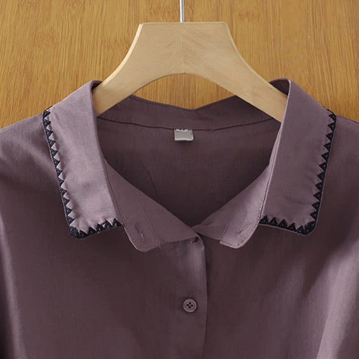 Buddha Stones Summer Casual Minimalist Wavy Line Button-Up Solid Women's Short Sleeve Shirts - image 8