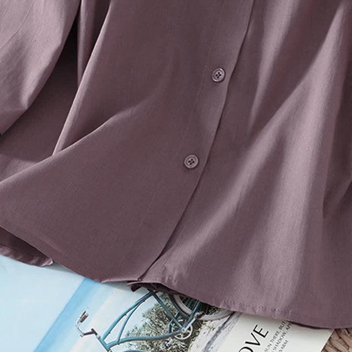 Buddha Stones Summer Casual Minimalist Wavy Line Button-Up Solid Women's Short Sleeve Shirts - image 14