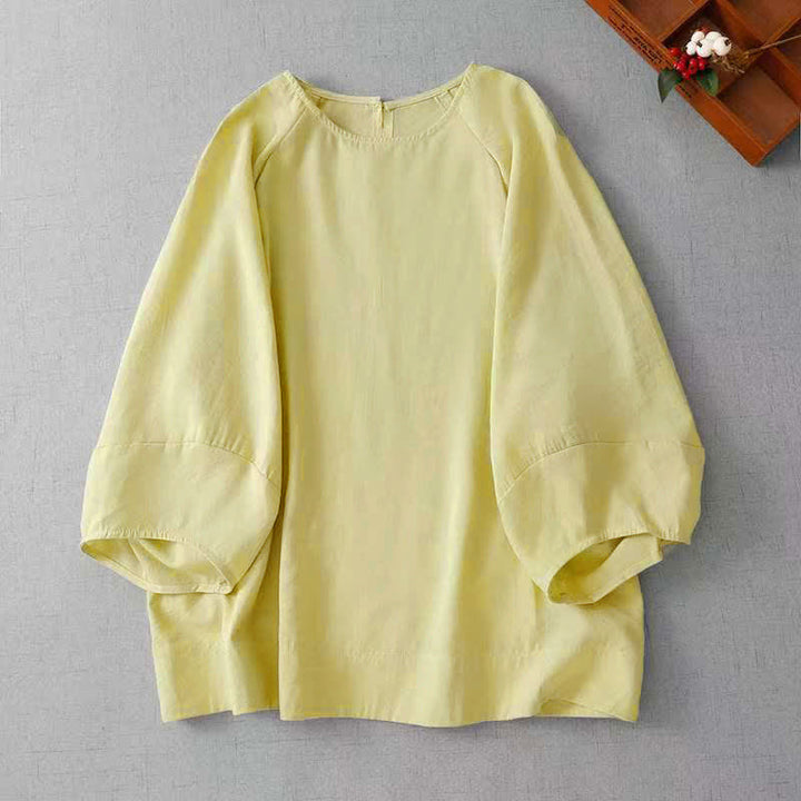 Buddha Stones Spring Summer Casual Minimalist Crew Neck Solid Women's Long Sleeve T-Shirt - PaleGoldenRod - US12, UK/AU16, EU44 (2XL) - image 9