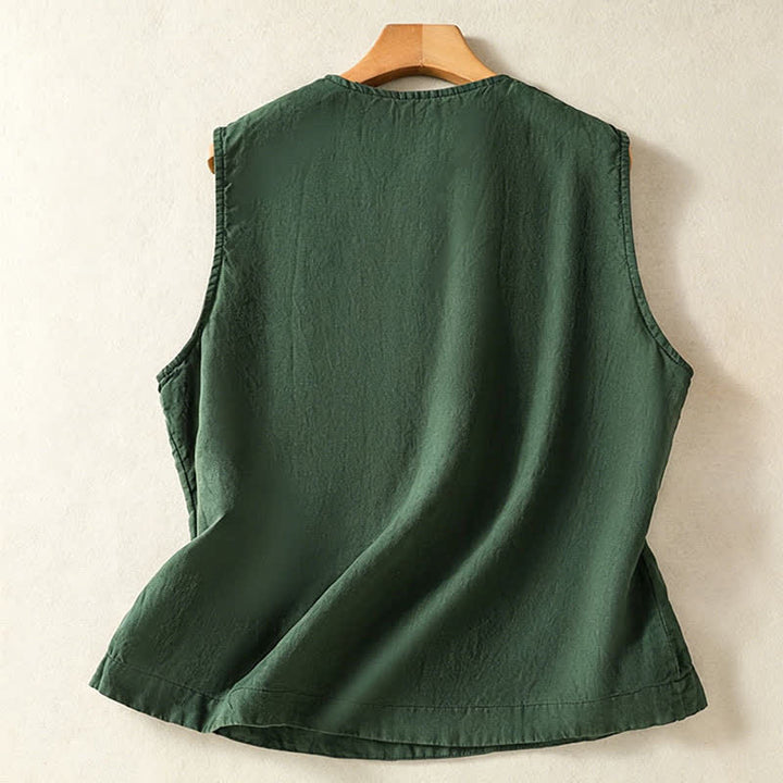 Buddha Stones Summer Casual Minimalist Button-Up Solid Women's Sleeveless Shirts Tank Top With Patch Pocket - image 14