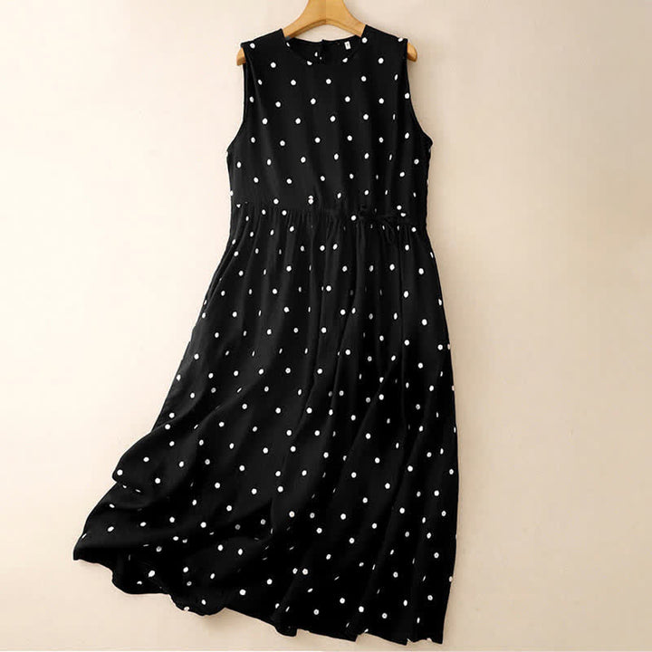 Buddha Stones Summer Vintage Drawstring Polka Dot Women's Summer Sleeveless Dress - Black - US12, UK/AU16, EU44 (2XL) - image 2