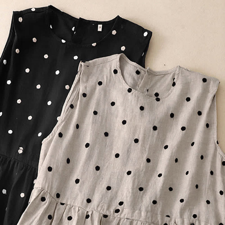 Buddha Stones Summer Vintage Drawstring Polka Dot Women's Summer Sleeveless Dress - image 6