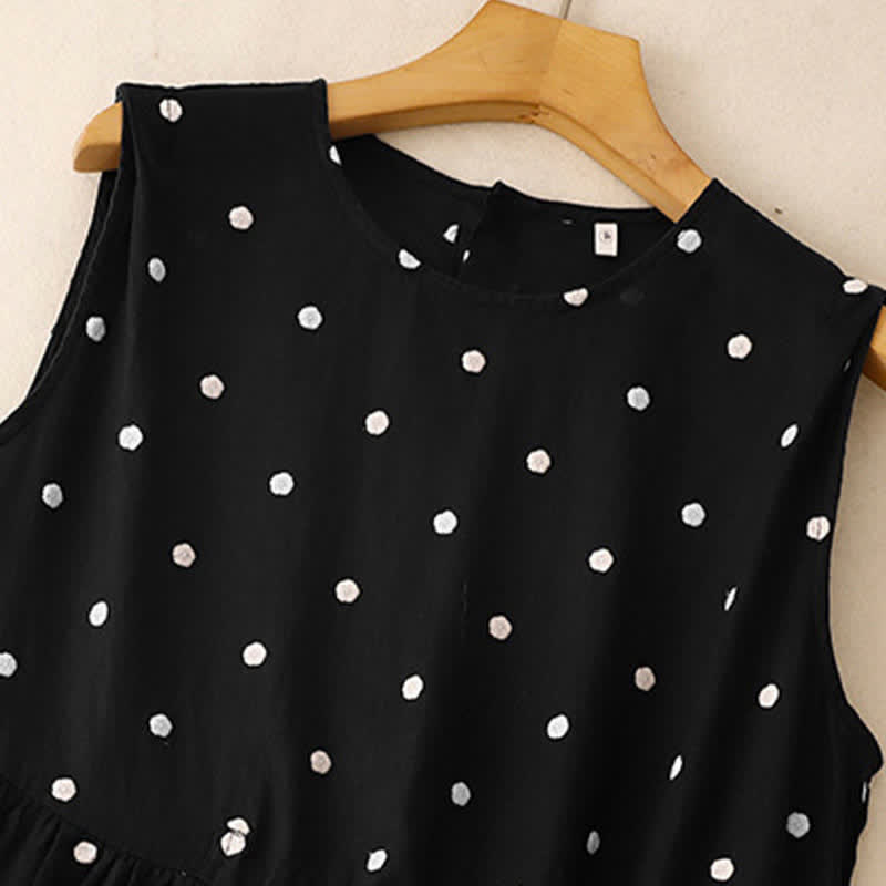 Buddha Stones Summer Vintage Drawstring Polka Dot Women's Summer Sleeveless Dress - image 3