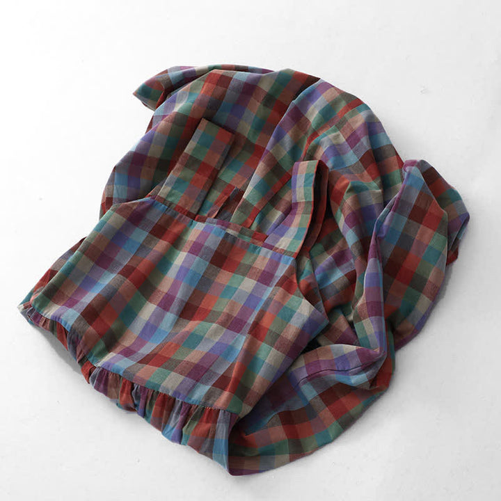 Buddha Stones Summer Casual Vintage Drawstring Rainbow Plaid Women's Summer Sleeveless Dress - image 2