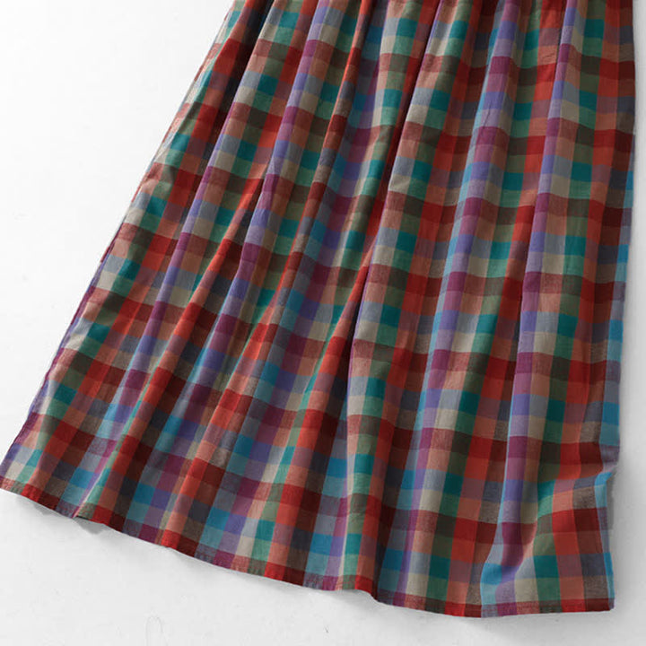 Buddha Stones Summer Casual Vintage Drawstring Rainbow Plaid Women's Summer Sleeveless Dress - image 9