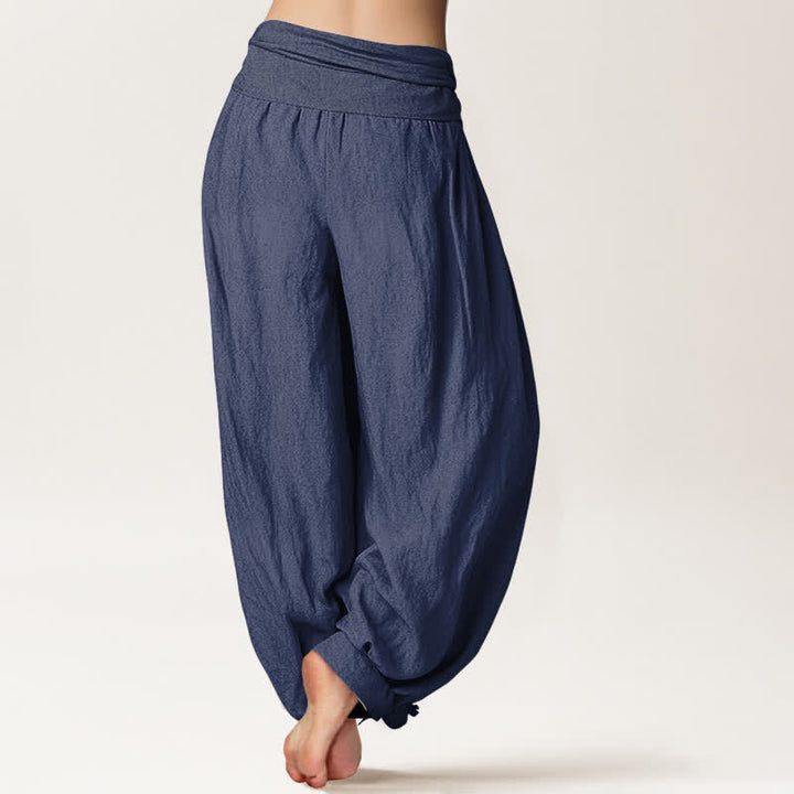 Buddha Stones Pure Cotton Lotus Pattern Women's Elastic Waist Harem Pants - image 10