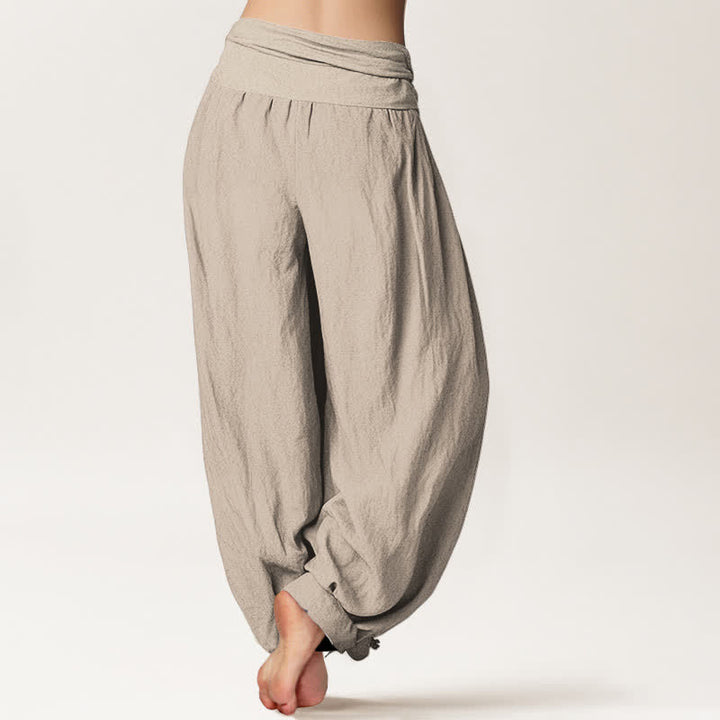 Buddha Stones Pure Cotton Lotus Pattern Women's Elastic Waist Harem Pants - image 2