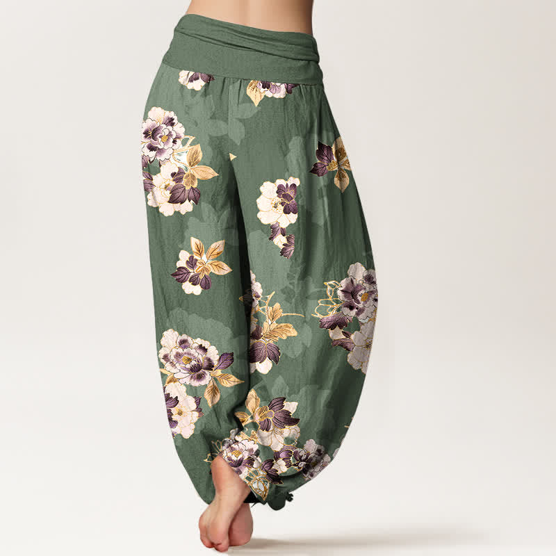 Buddha Stones Pure Cotton Vintage Floral Pattern Women's Elastic Waist Harem Pants - image 1