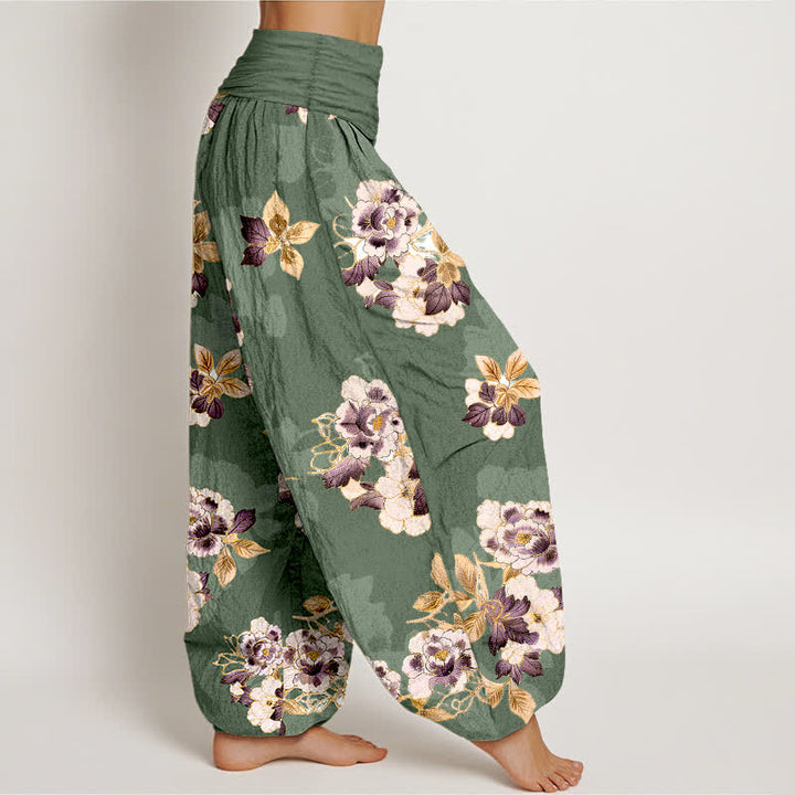 Buddha Stones Pure Cotton Vintage Floral Pattern Women's Elastic Waist Harem Pants - image 2