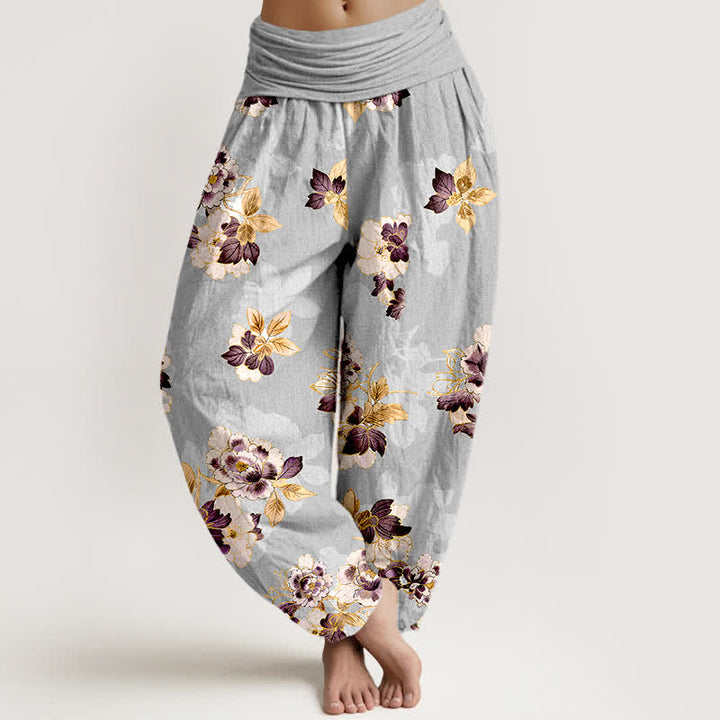 Buddha Stones Pure Cotton Vintage Floral Pattern Women's Elastic Waist Harem Pants - Gainsboro - US16，UK/AU20，EU48 (3XL) - image 8