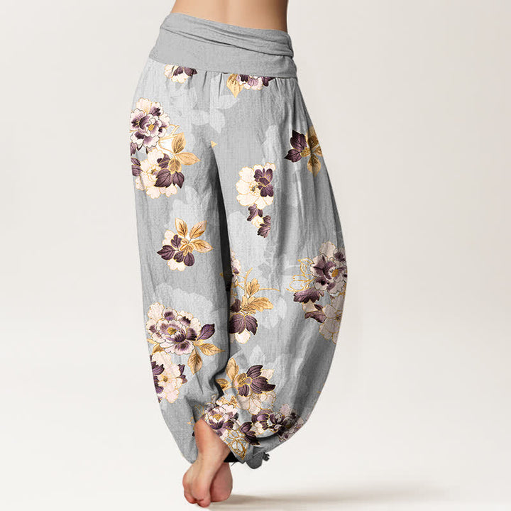 Buddha Stones Pure Cotton Vintage Floral Pattern Women's Elastic Waist Harem Pants - image 9