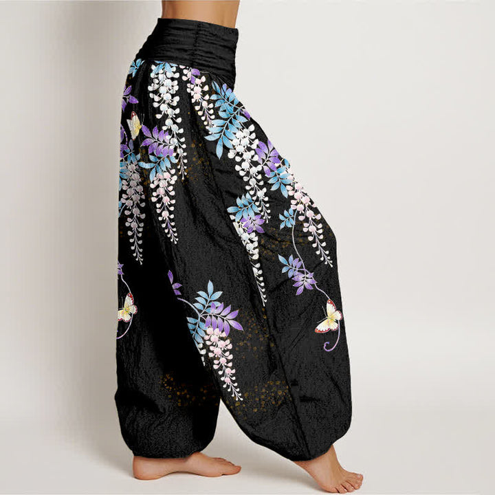 Buddha Stones Pure Cotton Wisteria Butterfly Pattern Women's Elastic Waist Harem Pants - image 2