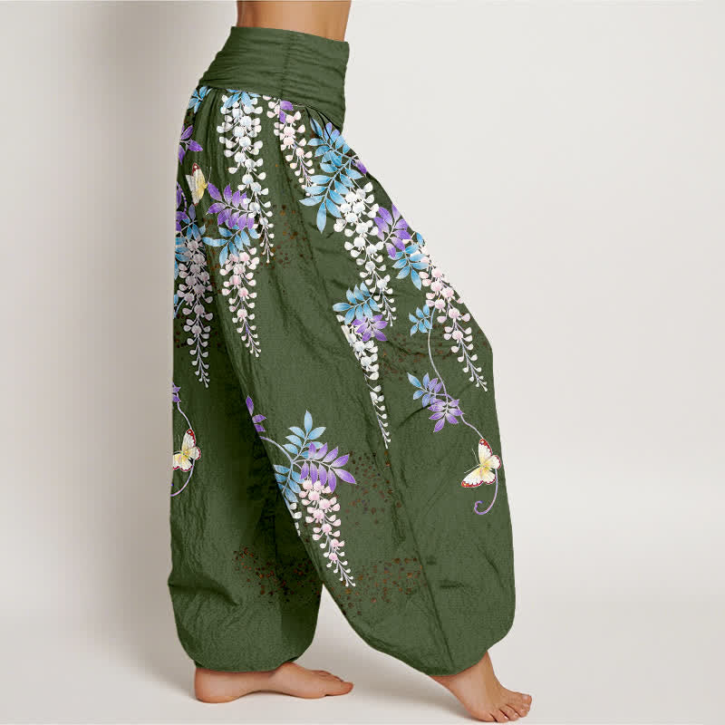 Buddha Stones Pure Cotton Wisteria Butterfly Pattern Women's Elastic Waist Harem Pants - image 10