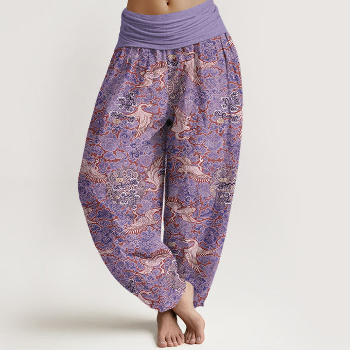 Buddha Stones Cotton Crane Auspicious Cloud Floral Pattern Women's Elastic Waist Harem Pants - MediumOrchid - US16，UK/AU20，EU48 (3XL) - image 5