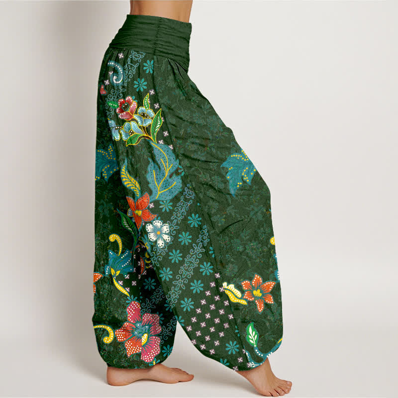Buddha Stones Pure Cotton Bohemian Colorful Flower Pattern Women's Elastic Waist Harem Pants - image 2