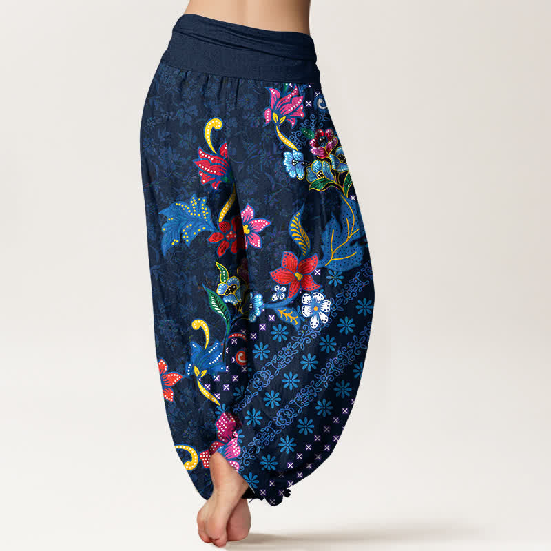 Buddha Stones Pure Cotton Bohemian Colorful Flower Pattern Women's Elastic Waist Harem Pants - image 6