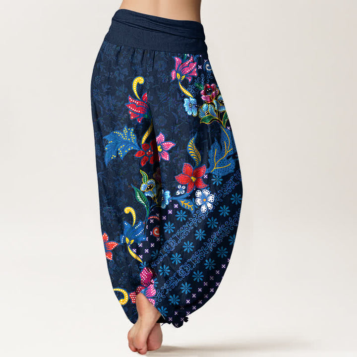 Buddha Stones Pure Cotton Bohemian Colorful Flower Pattern Women's Elastic Waist Harem Pants - image 6