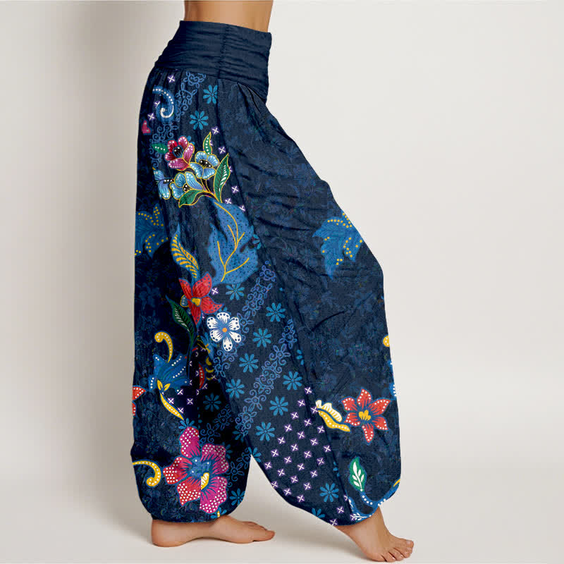 Buddha Stones Pure Cotton Bohemian Colorful Flower Pattern Women's Elastic Waist Harem Pants - image 7