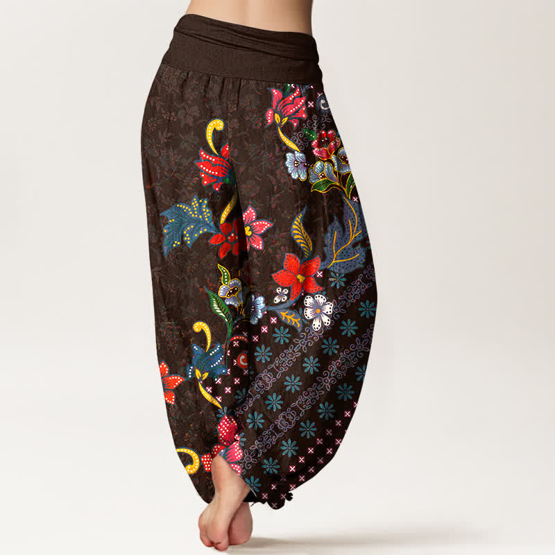 Buddha Stones Pure Cotton Bohemian Colorful Flower Pattern Women's Elastic Waist Harem Pants - image 9