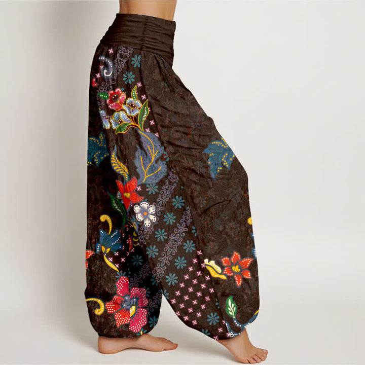 Buddha Stones Pure Cotton Bohemian Colorful Flower Pattern Women's Elastic Waist Harem Pants - image 10