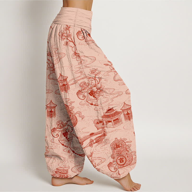 Buddha Stones Cotton Lotus Pavilion Gourd Pattern Women's Elastic Waist Harem Pants - image 7