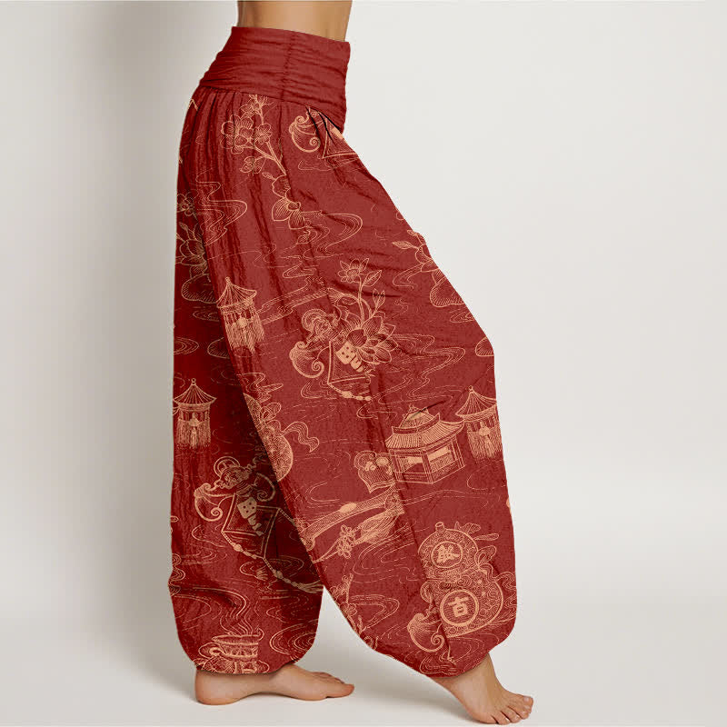 Buddha Stones Cotton Lotus Pavilion Gourd Pattern Women's Elastic Waist Harem Pants - image 10