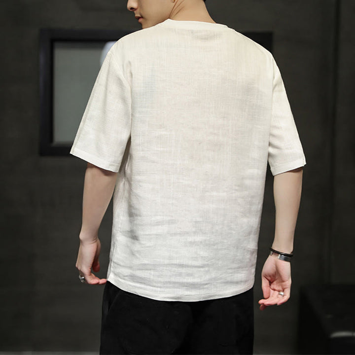 Buddha Stones Summer Casual Minimalist Solid Crew Neck Linen Men's Short Sleeve T-Shirts - image 19