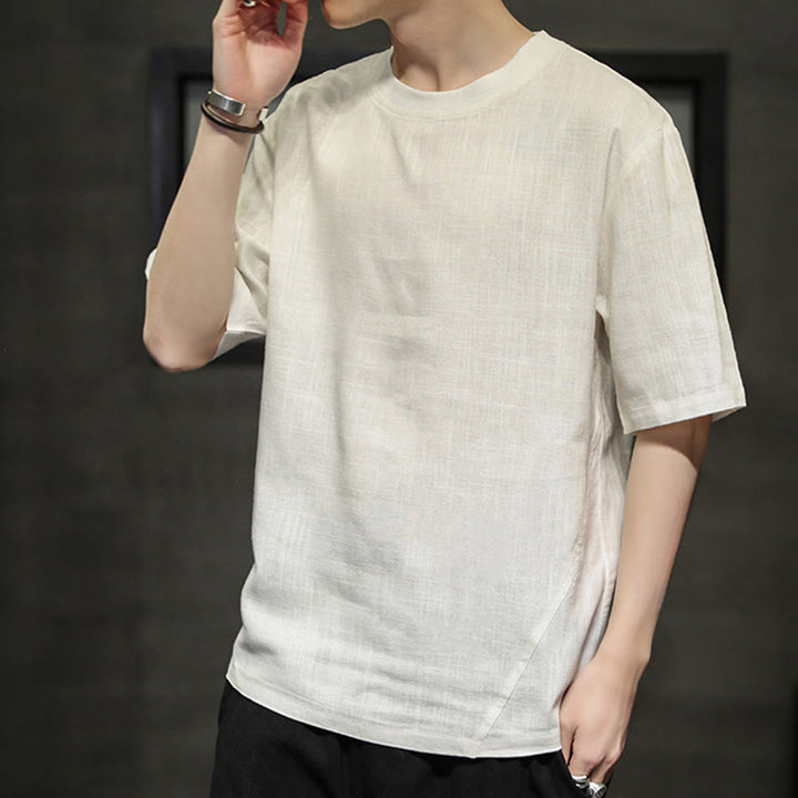 Buddha Stones Summer Casual Minimalist Solid Crew Neck Linen Men's Short Sleeve T-Shirts - image 24