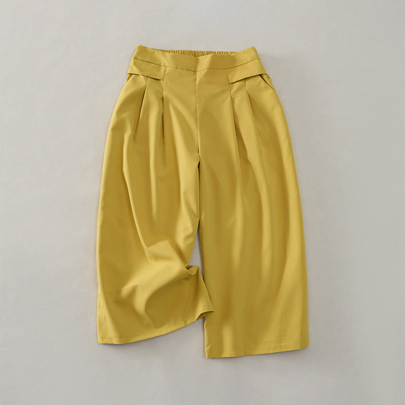 Buddha Stones Summer Casual Minimalist Solid Wide Leg Women's Cropped Pants With Pockets - Goldenrod - US14，UK/AU18，EU46 (3XL) - image 0