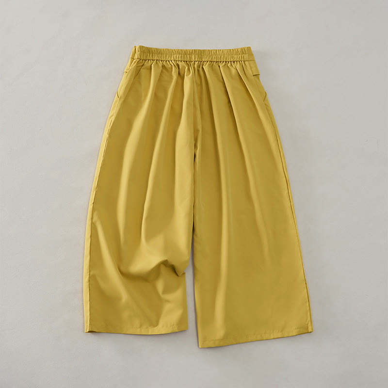 Buddha Stones Summer Casual Minimalist Solid Wide Leg Women's Cropped Pants With Pockets - image 1