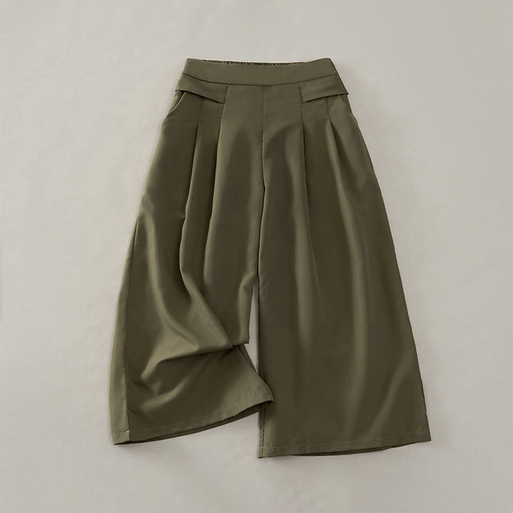 Buddha Stones Summer Casual Minimalist Solid Wide Leg Women's Cropped Pants With Pockets - DarkOliveGreen - US14，UK/AU18，EU46 (3XL) - image 7