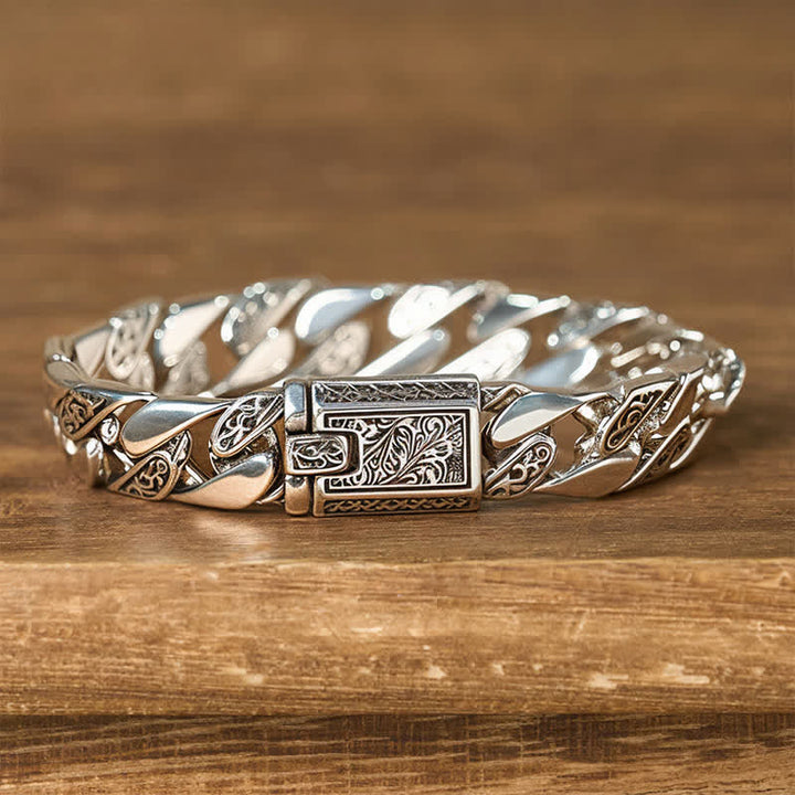 Buddha Stones Chain Copper Tang Dynasty Flower Design Braided Luck Cuban Bracelet - Copper(Wrist Circumference: 20cm) - image 0