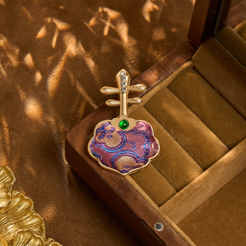 Buddha Stones Song Brocade Handmade Purple Pipa-shaped Energy Brooch - image 5