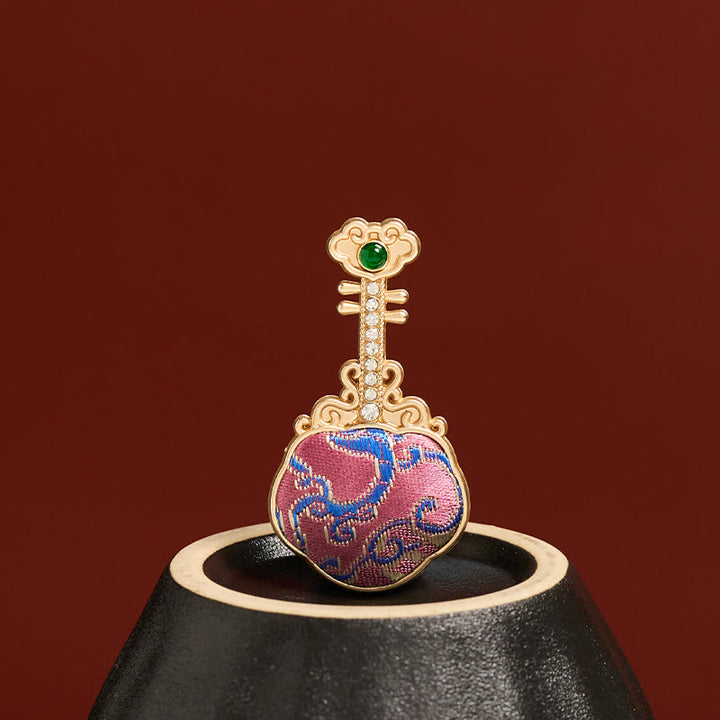 Buddha Stones Song Brocade Handmade Purple Pipa-shaped Energy Brooch - Purple Pipa - Song Brocade (Prosperity♥Harmony) - image 0