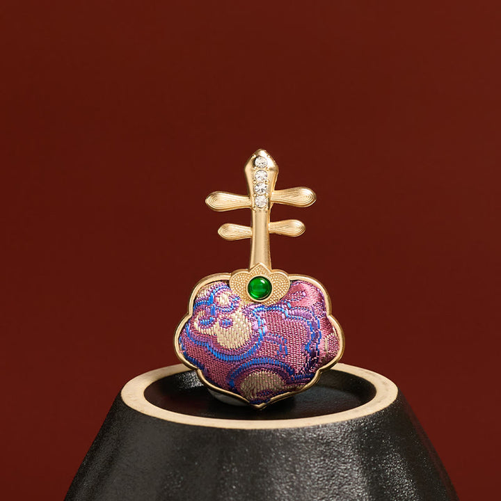 Buddha Stones Song Brocade Handmade Purple Pipa-shaped Energy Brooch - Large Purple Pipa - Song Brocade (Prosperity♥Harmony) - image 1