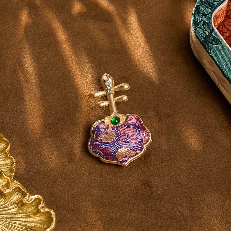 Buddha Stones Song Brocade Handmade Purple Pipa-shaped Energy Brooch - image 10